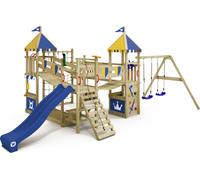 WICKEY Tour de jeu Château fort Smart Queen avec balançoire & toboggan, maison de jeu avec bac à sable, échelle d'escalade & accessoires de jeu - bleu