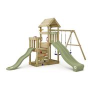 Wickey Tour de Jeu Skyflyer avec Toboggan Vert Pastel 120 et 90 cm et Bâche Vert Pastel, Double Balançoire, Appareil de Jeu pour Le Jardin en Bois