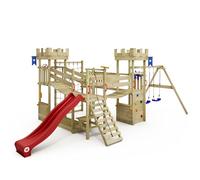 WICKEY Tour de Jeu Structure d'escalade château Smart Arch avec balançoire & Toboggan, Tour d'escalade extérieure pour Enfants avec bac à Sable, échelle & Accessoires de Jeu (Rouge)