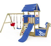WICKEY Tour de jeux DinkyHouse avec balançoire & toboggan, tour à grimper avec bac à sable, échelle & nez de bateau - bleu