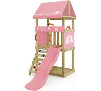 WICKEY Tour de jeux DinkyHouse avec toboggan, tour à grimper avec bac à sable, échelle & accessoires de jeu - rose pastel