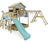 WICKEY Tour de jeux Disney La Saga de la Reine des Glaces avec balançoire & toboggan, maison sur pilotis avec bac à sable, échelle d'escalade & accessoires de jeu