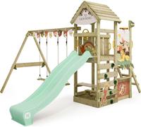WICKEY Tour de jeux Disney Le Roi Lion Adventure avec balançoire & toboggan, tour d'escalade avec toit en bois, bac à sable, échelle & accessoires de jeu