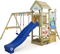 WICKEY Tour de jeux Disney Mickey Mouse & Friends Adventure avec balançoire & toboggan, tour d'escalade avec toit en bois, bac à sable, échelle & accessoires de jeu