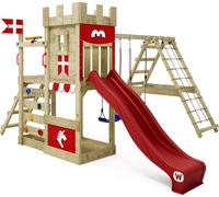 WICKEY Tour de jeux DragonFlyer avec balançoire & toboggan, maison de jeux avec bac à sable, échelle d'escalade & accessoires de jeux - rouge