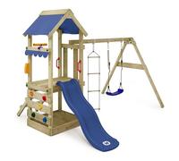 WICKEY Tour de Jeux FreshFlyer avec balançoire & Toboggan Bleu, Tour d'escalade pour Enfants avec bac à Sable, échelle & Accessoires de Jeu pour Le Jardin