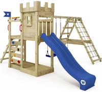 WICKEY Tour de jeux GateFlyer avec annexe à grimper, balançoire double et toboggan - bleu