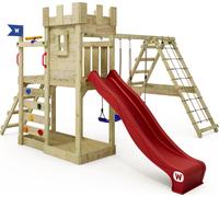 WICKEY Tour de jeux GateFlyer avec annexe à grimper, balançoire double et toboggan - rouge