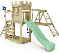 WICKEY Tour de jeux GateFlyer avec annexe à grimper, double balançoire et toboggan - vert pastel