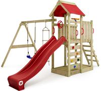 Aire de jeux en bois WICKEY MultiFlyer avec balançoire, toboggan et bac à sable - Rouge
