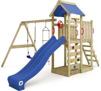 Aire de jeux Portique bois MultiFlyer avec balançoire et toboggan bleu WICKEY