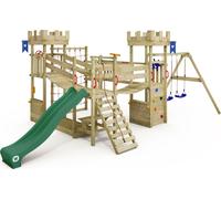 WICKEY Tour de jeux Smart Arch avec filet à grimper, balançoire double, pont basculant et toboggan - vert