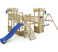WICKEY Tour de jeux Smart Arch avec filet à grimper, double balançoire, pont basculant et toboggan - bleu