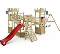 WICKEY Tour de jeux Smart Arch avec filet à grimper, double balançoire, pont basculant et toboggan - rouge