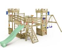 WICKEY Tour de jeux Smart Arch avec filet à grimper, double balançoire, pont basculant et toboggan - vert pastel