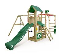 WICKEY Tour de Jeux Smart Baboon avec balançoire & Toboggan Vert, Tour d'escalade pour Enfants avec bac à Sable, échelle & Accessoires de Jeu pour Le Jardin