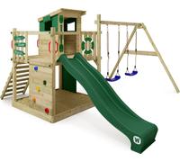 WICKEY Tour de jeux Smart Camp avec balançoire & toboggan, cabane avec bac à sable, échelle d'escalade & accessoires de jeu - vert