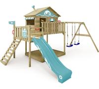 WICKEY Tour de jeux Smart Coast avec balançoire & toboggan, maison sur pilotis avec bac à sable, échelle d'escalade & accessoires de jeu - bleu pastel