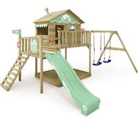 WICKEY Tour de jeux Smart Coast avec balançoire & toboggan, maison sur pilotis avec bac à sable, échelle d'escalade & accessoires de jeu - vert pastel
