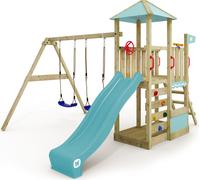 WICKEY Tour de jeux Smart Savana avec balançoire & toboggan, maison de jeux avec échelle d'escalade & accessoires de jeux - bleu pastel