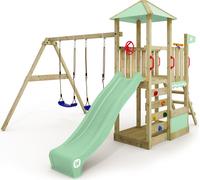 WICKEY Tour de jeux Smart Savana avec balançoire & toboggan, maison de jeux avec échelle d'escalade & accessoires de jeux - vert pastel