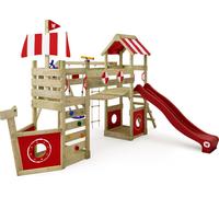 WICKEY Tour de jeux StormFlyer avec balançoire & toboggan, cabane avec bac à sable, échelle d'escalade & accessoires de jeu - rouge