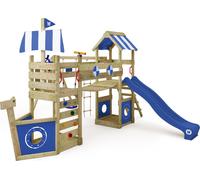 WICKEY Tour de jeux StormFlyer avec balançoire & toboggan, cabane avec bac à sable, échelle d'escalade & accessoires de jeu - bleu