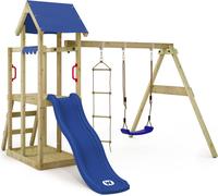 WICKEY Tour de jeux TinyPlace avec balançoire & toboggan, tour à grimper avec bac à sable, échelle & accessoires de jeu - bleu