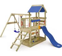 WICKEY Tour de jeux TurboFlyer avec balançoire & toboggan, tour à grimper avec bac à sable, échelle & accessoires de jeu - bleu