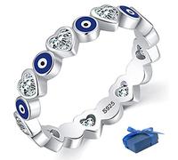 WICKYPRINCE Bague toujours protégée avec cœur et mauvais œil en argent sterling 925 pour femme, bague minimaliste mauvais yeux bleus porte-bonheur cadeaux (7), Argent sterling