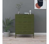 Wicterencia Commode vert olive 80 x 35 x 101,5 cm en acier avec 3 tiroirs, espace de rangement robuste pour salon, chambre à coucher, couloir, bureau, chambre d'enfant, étagère moderne, charge jusqu'à