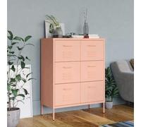 Wicterencia Roze Armoire à tiroirs en acier 80 x 35 x 101,5 cm avec 6 tiroirs et roulement à billes, espace de rangement pour cuisine, salon ou bureau, résistant, facile à nettoyer