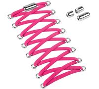 Widamin 2 Paires Élastiques Lacets Plats avec Fermeture en Métal, de Verrouillage et Sport pour Toutes Les Chaussures, Universels Réglables, Rose Rouge