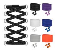 Widamin Lot de 6 paires de lacets élastiques plats avec capsule en métal - Sans nouage - Système de laçage rapide - Pour coureurs, enfants et personnes âgées - 0,6 x 105 cm, noir, blanc, gris, violet,