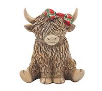 Widdle Gifts Reflections 6549 Décoration animale en résine Bronze Vache des Highlands avec nœud tartan 12 cm