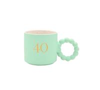 Widdop and Co Celebrations Mug 40e anniversaire - Tasse à café en céramique vert menthe avec « 40 » doré, intérieur confettis et poignée festonnée - Cadeau souvenir pour femme, homme, amis