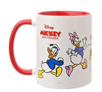 Widdop and Co. - Mug Disney Mickey et ses amis - En grès émaillé rouge/blanc Mickey et Minnie Mouse, Donald et Daisy Duck + gobelet Pluto - Produit sous licence officielle Disney (325 ml).