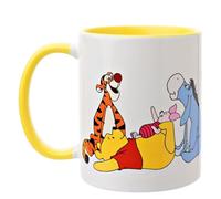 Widdop and Co. - Mug Disney Winnie l'ourson et ses amis - Tasse en grès émaillé jaune/blanc avec icônes et méchants Tigrou, Porcinet et Bourriquet - Produit sous licence officielle Disney (325 ml).