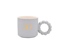 Widdop and Co Tasse d'anniversaire 30 ans - Tasse à café en céramique grise avec inscription « 30 » dorée, intérieur à pois et poignée festonnée - Cadeau souvenir pour femme, homme, ami, fille, fils