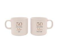 Widdop & Co 50 Years Mr & Mrs Lot de 2 tasses en grès pour couples mariés - Souvenir pour 50e anniversaire de mariage