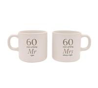 Widdop & Co Lot de 2 tasses en grès pour couple marié Motif Mr & Mrs 60 ans