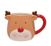 Widdop Tasse en céramique avec motif renne et poignée rouge - Jolie vaisselle de Noël pour chocolat chaud, thé et café - Cadeau d'hiver amusant pour la famille et les amis