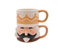 Widdop - Tasses empilables en céramique motif pain d'épices et casse-noisette - Tasses de Noël festives pour chocolat chaud et café - Cadeau saisonnier amusant