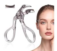 Wide-Angle Eyelash Curler with Comb,Eye Lash Curler for Any Eye Shapes, Pinch-Free Partial Lash Curler with Refill Pads for Lifted Curled Defined Lashes，Gray