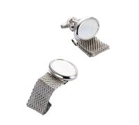 Wide Chain Round Copper Cufflinks for Men's Fashion Crystal Inlaid Metal Button Business(Silver-color-02)