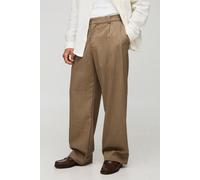 Wide Leg Pleat Front Trouser With Turn Up Hem homme - taupe - 34, taupe