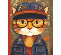 Wide Ruled Composition Notebook: Cute Tabby Cat in Denim Jacket & Baseball Cap Journal for Kids, Boys, and Girls | 7.5 x 9.25 in | 110 Pages: Brown Gingham Check Back Cover