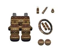 Wideasale Lot de 12 Housses de siège de Voiture Marron aztèque Tribal - Style Ethnique sud-Ouest bohème - Housses de Volant/Coussinets de Ceinture de sécurité/Porte-clés/Dessous de Verre /