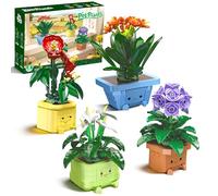 WIDELAND Bonsaï et Plantes Décoratives en Blocs, 4 Plantes Artificielles à l'Expression Mignonne avec Pots Colorés et Visages Interchangeables, Cadeau Botanique pour Enfants dès 9 Ans et Adultes