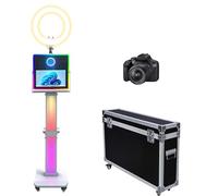 WideMeet Appareil photo reflex numérique avec écran tactile de 15,6", impression instantanée pour selfie, cabine photo avec anneau lumineux RVB et étui de transport pour fêtes de mariage, événements